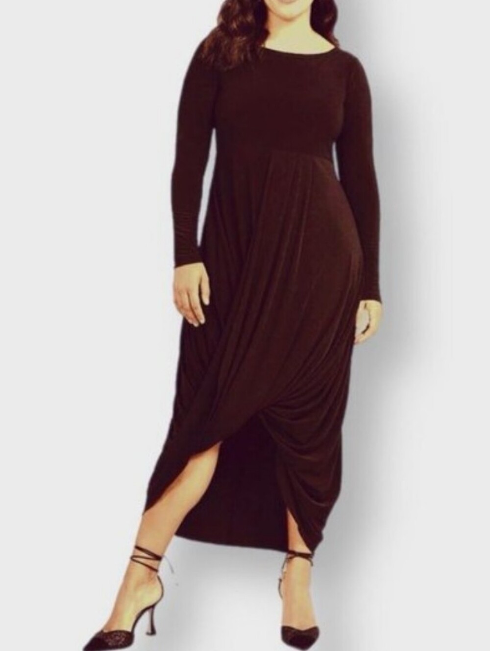 Sympli Grand Swag Party Evening Jersey Draped Ruched Maroon Maxi Dress, 1G / 2X